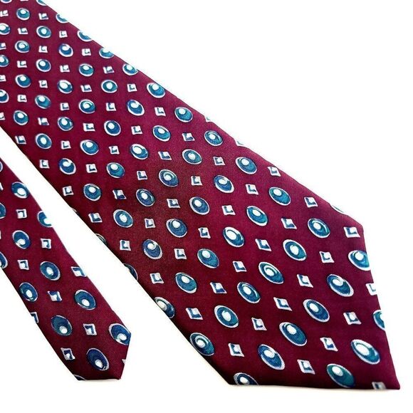 Pierre Cardin Red Teal Geometric Abstract‎ Print Wide Silk Tie - Picture 1 of 6